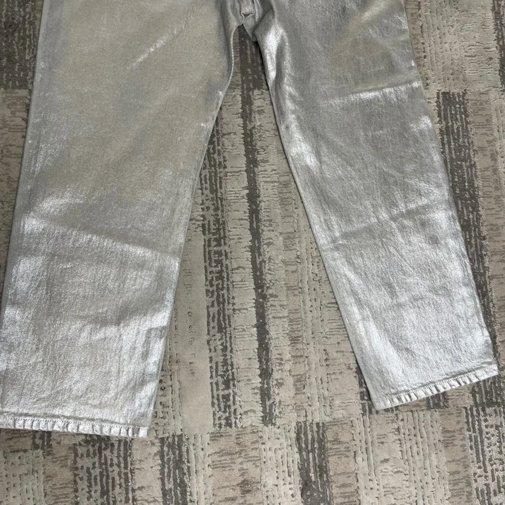 NEW Lucky Brand 90s Loose High Rise Crop Metallic Silver‎ Stretch Jeans 6/28